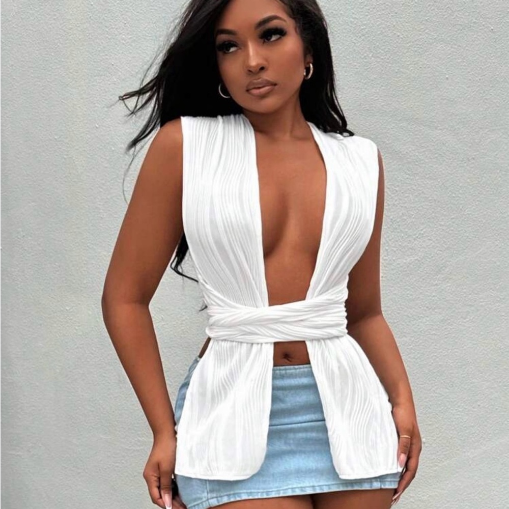 NWOT Stylish White Wrap Top